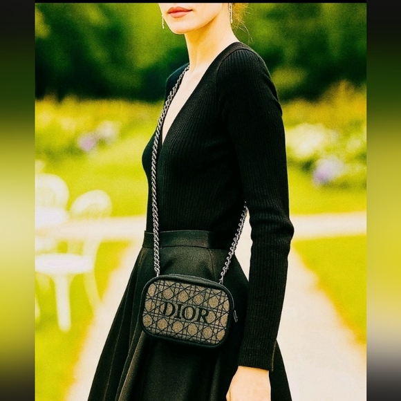 Dior Handbags - Low Start Dior-Mesh Logo Zip Pouch / Crossbody Bag-Chain Strap & DIOR Ribbon